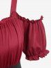 Robe Mouchoir Mi-Longue Bicolore à Epaule Dénudée Grande Taille à Lacets à Volants - Noir 1x | US 14-16