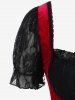 Plus Size Christmas Lace Panel Lace-up Vintage A Line Velvet Dress -  