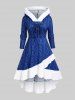 Plus Size Hooded Lace-up 3D Cable Knit Print Fluffy Trim High Low Dress -  