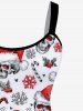 Robe en Ligne A sans Manches à Imprimé Crâne Chapeau de Noël et Flocon de Neige Grande Taille - Blanc 4XL