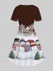Robe de Noël Longueur à Genou à Imprimé Bonhomme de Neige à Carreaux de Grande Taille - Vert profond 3x | US 22-24
