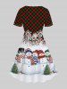 Plus Size Christmas Plaid Snowman Print Knee Length Dress -  