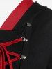 Plus Size Hooded Lace Up Colorblock Ruffled Top -  