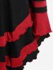 Plus Size Hooded Lace Up Colorblock Ruffled Top -  