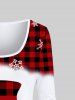 T-shirt de Noël à Imprimé Bonhomme de Neige Flocon de Neige à Carreaux de Grande Taille à Manches Longues - Rouge 4X | US 26-28