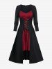 Gothic Two Tone Lace-up Asymmetrical Midi Dress -  