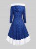 Plus Size Hooded Lace-up 3D Cable Knit Print Fluffy Trim High Low Dress -  