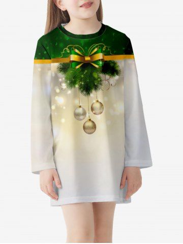 Kids Christmas Printed Long Sleeve T-shirt Dress - DEEP GREEN - 140