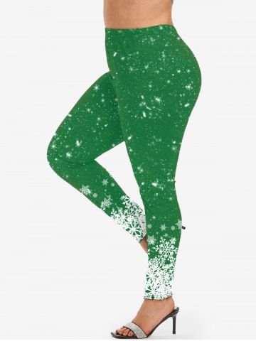 Legging de Noël Moulant à Imprimé Flocon de Neige de Grande Taille - GREEN - 4X | US 26-28