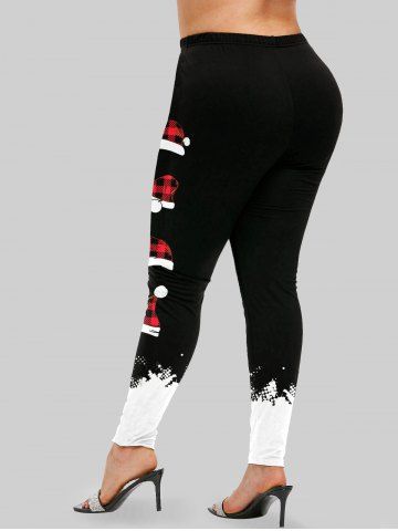 Plus Size Christmas Hats Printed Two Tone Leggings