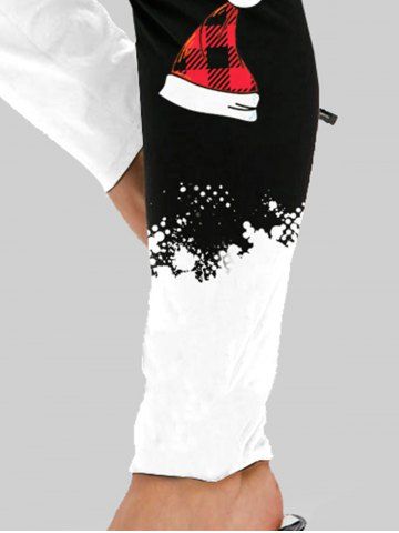 Plus Size Christmas Hats Printed Two Tone Leggings