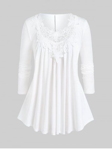 Plus Size Solid Color Lace Guipure T-shirt - WHITE - 1X | US 14-16