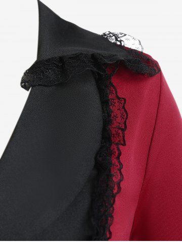 Plus Size Lace Trim Two Tone Lapel Coat