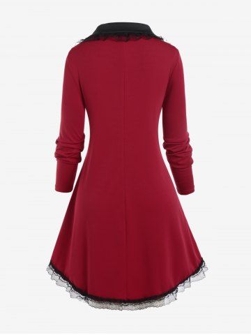 Plus Size Lace Trim Two Tone Lapel Coat