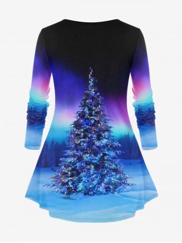 Christmas Tree Print Ombre Long Sleeve T-shirt and Leggings Plus Size Outfit