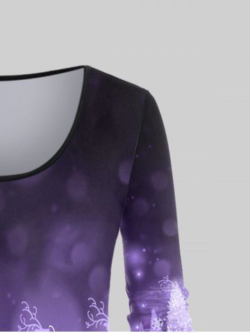 Plus Size Tree Elk Print Christmas T-shirt