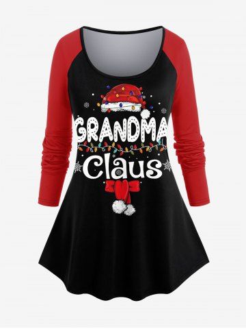 Ensemble de T-shirt de Noël Graphique Imprimé à Manches Raglan de Grande Taille - DEEP RED - 1X | US 14-16