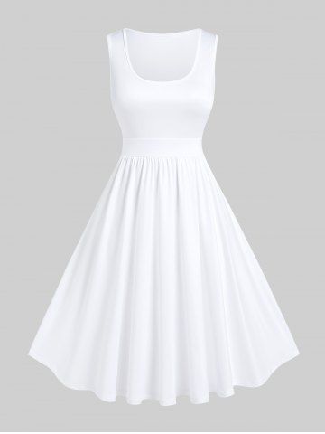 Plus Size Basic Solid Color Knee Length Flare Dress - WHITE - S | US 8