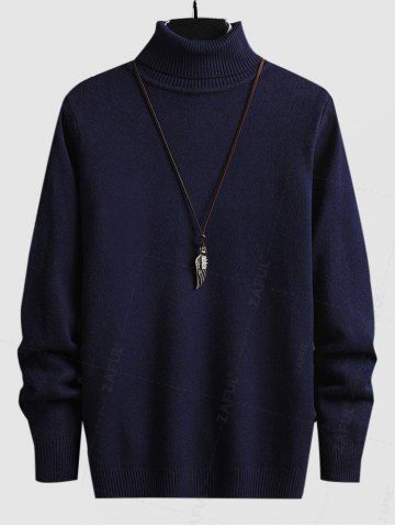UNISEX Turtleneck Solid Color Skin Friendly Basic Pullover Sweater Warmth Winter Essentials Jumper - DEEP BLUE - S