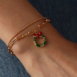 Christmas Wreath Layered Charm Bracelet -  