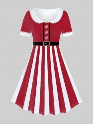 Robe de Noël Ligne A à Imprimé 3D Rayée de Grande Taille - Rouge 4X | US 26-28