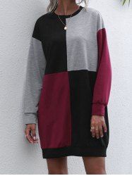 Mini Robe Sweat-shirt en Blocs de Couleurs à Goutte Epaule - Multi L