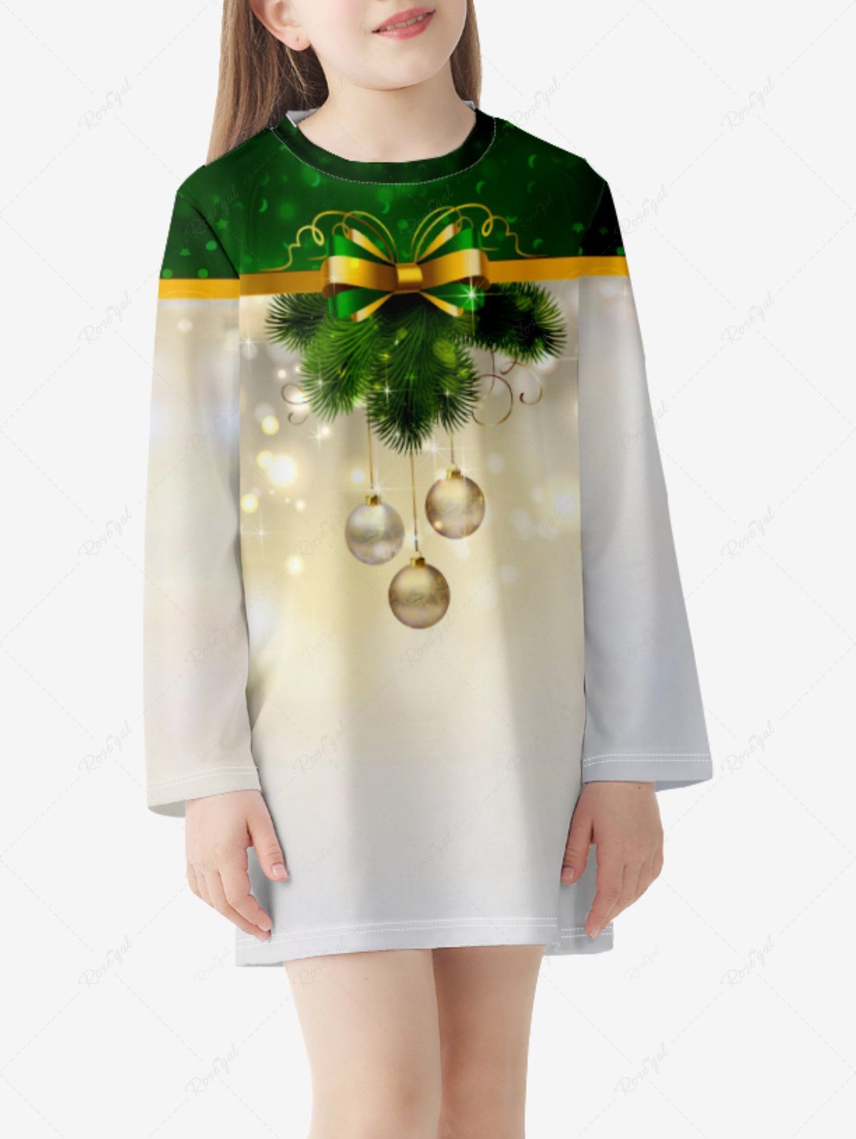 Robe T-shirt de Noël Imprimée à Manches Longues pour Enfants Vert profond 110