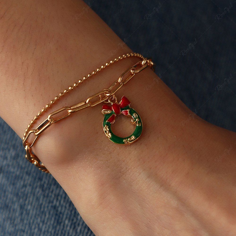 Bracelet à Plusieurs Branches Charmant Motif Couronne de Noël d'or 