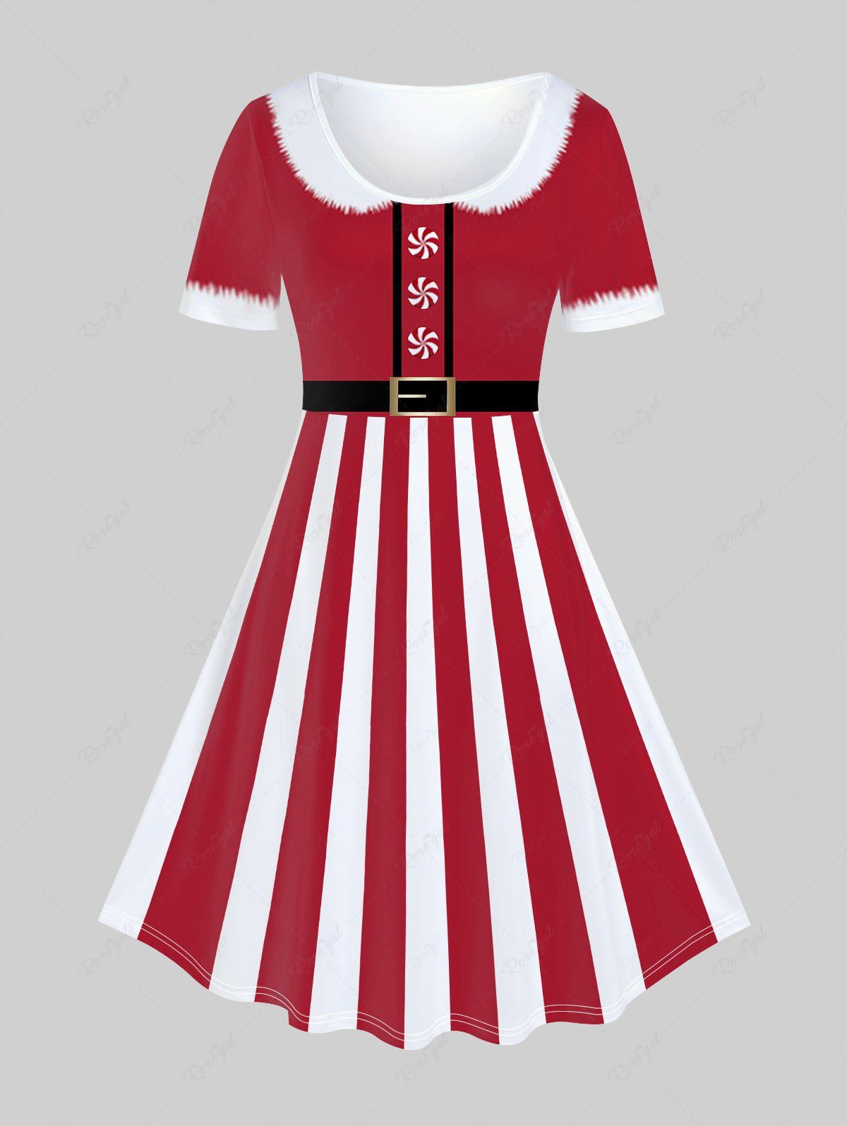 Robe de Noël Ligne A à Imprimé 3D Rayée de Grande Taille Rouge 4X | US 26-28
