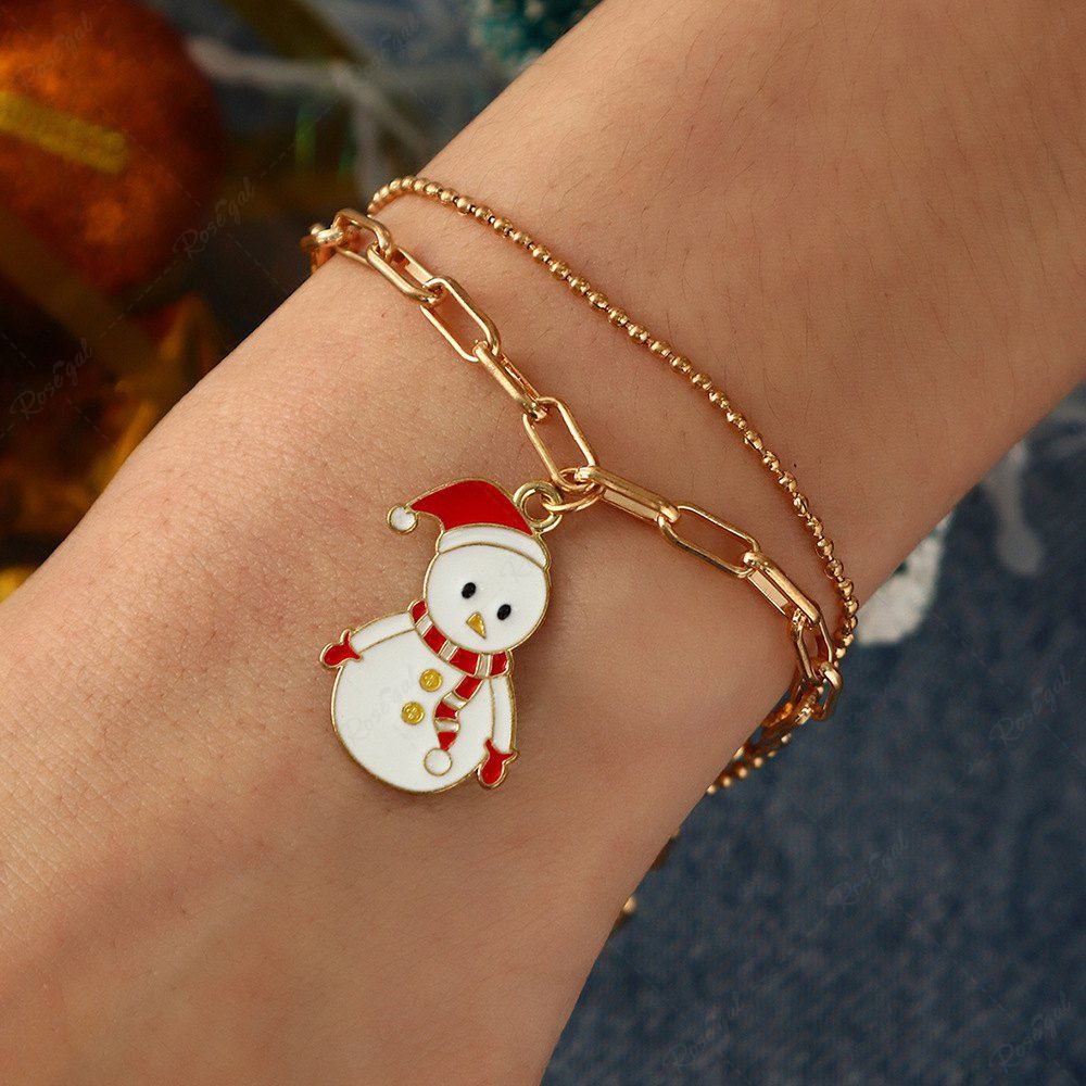 Bracelet à Plusieurs Branches Charmant Motif Bonhomme de Neige de Noël d'or 