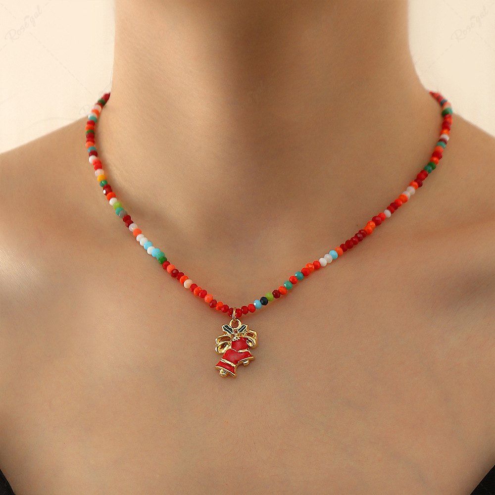 Collier Pendant Perlé Cloche de Noël Multi 