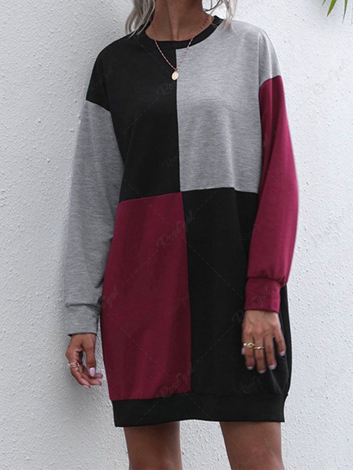 Best Colorblock Drop Shoulder Mini Sweatshirt Dress  