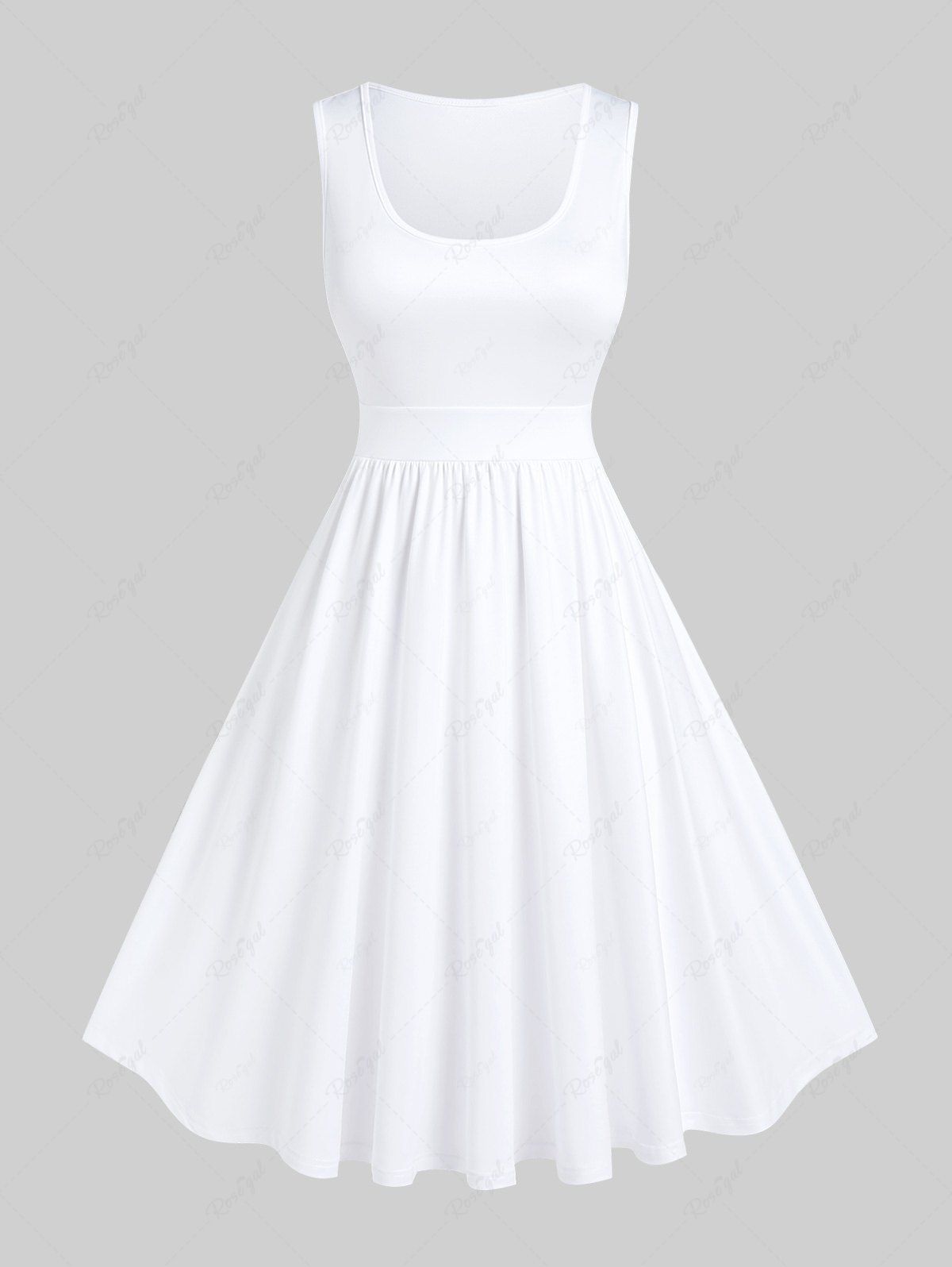 Buy Plus Size Basic Solid Color Knee Length Flare Dress  