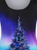 Christmas Tree Print Ombre Long Sleeve T-shirt and Leggings Plus Size Outfit -  