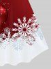 Robe de Noël Ligne A à Imprimé Flocon de Neige et Boule de Grande Taille - Rouge foncé 1X | US 14-16
