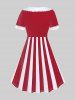 Robe de Noël Ligne A à Imprimé 3D Rayée de Grande Taille - Rouge L | US 12