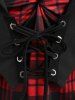 Gothic Checked Panel Twist Lace-up Asymmetrical 2 In 1 Top -  