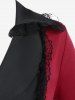 Manteau à Revers Bicolore avec Empiècements en Dentelle Grande-Taille - Rouge foncé L | US 12