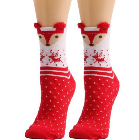 Chaussettes Rayées Cerf de Noël - RED