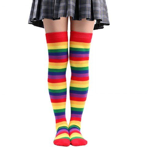 Rainbow Striped Over The Knee Stockings