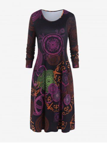 Vestido Midi de Camiseta de Talla Extra con Estampado de Parche Vintage - BLACK - L