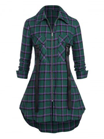 Plaid Lace Up Shacket and Crop Top and Stirrup Leggings Plus Size Outfit