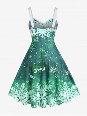 Plus Size Christmas Snowflake Print Sleeveless Vintage Dress