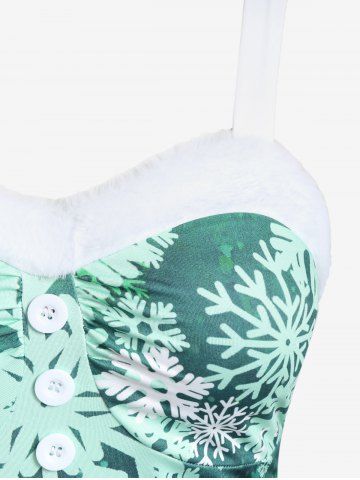Plus Size Christmas Snowflake Print Sleeveless Vintage Dress