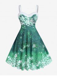 Plus Size Christmas Snowflake Print Sleeveless Vintage Dress -  