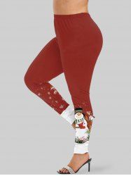 Legging de Noël à Imprimé Bonhomme de Neige et Flocon de Neige à Coupe Haute de Grande Taille - Rouge foncé 2X | US 18-20