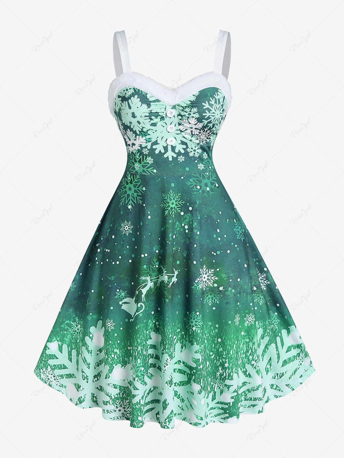 Sale Plus Size Christmas Snowflake Print Sleeveless Vintage Dress  