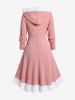 Plus Size Faux Fur Panel Hooded Lace-up High Low Textured Knit Dress - Rose clair 1x | US 14-16