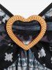 Plus Size Heart-ring Geo Print Cutout 2 In 1 Top -  