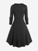 Gothic Skulls Lace Ruched Lace-up Long Sleeves Vintage A Line Dress -  